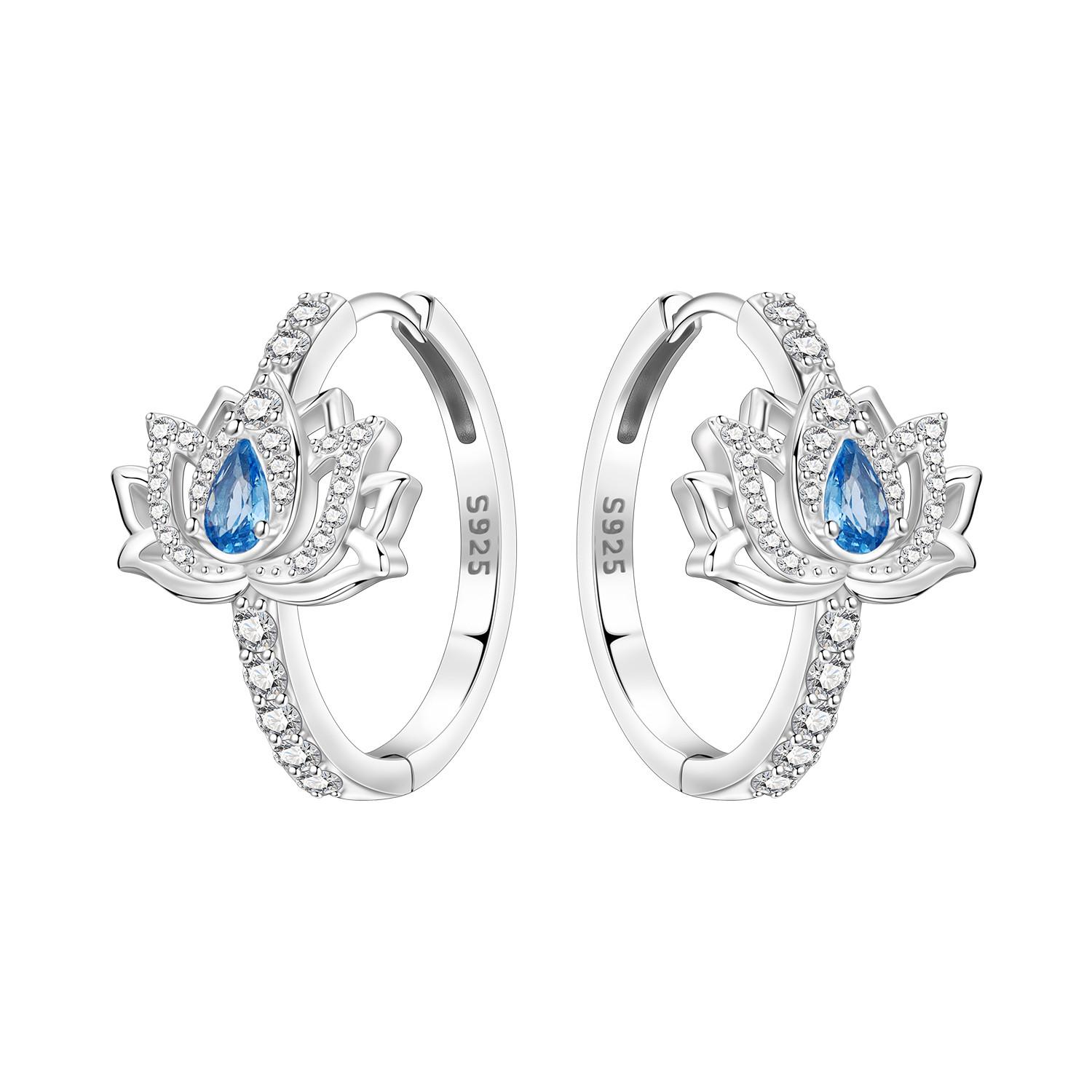 

CYCUFF S925 Sterling Silver Blue Lotus Flower Earrings Hoop Earrings Women Jewelry Original Trendy Anniversary Gifts