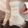 Embroidered Wool Socks with Thickened Cuffs for Warmth, Mid-calf Length Socks, Patterned Yarn Socks, Children's Pure Color Pile Socks