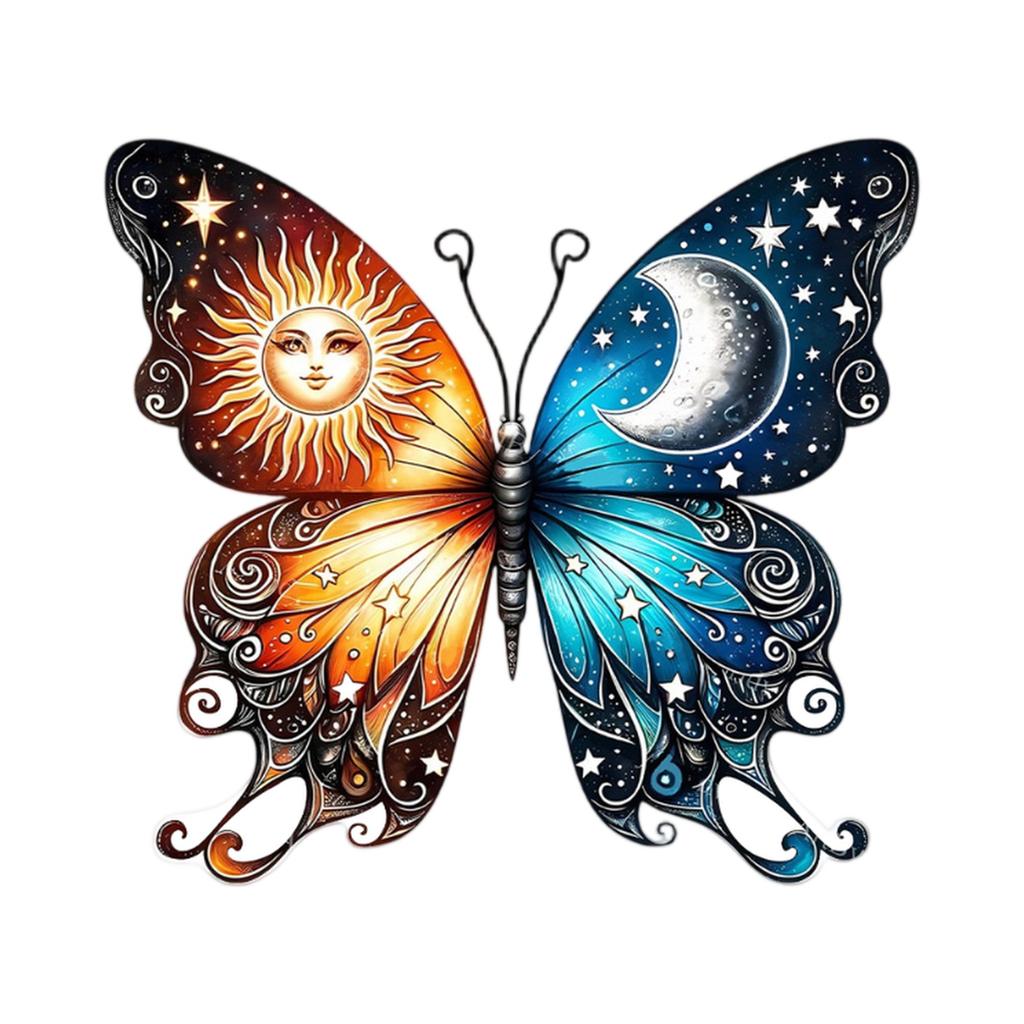 Butterfly Wall Art Metal Sculpture Sun and Moon Design Decorative Iron Wall Hanging Artwork for Living Room Bedroom Indoor Outdoor