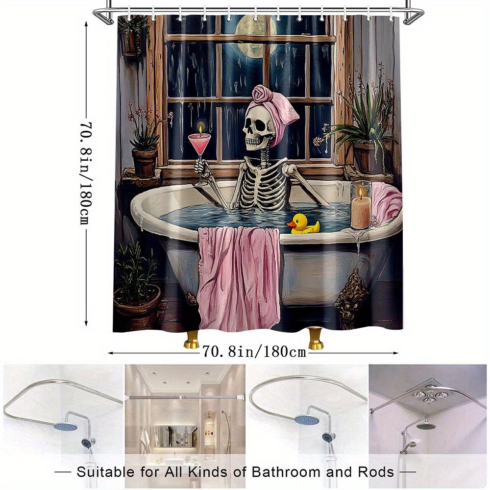 1Pc Halloween Skeleton Bathtub Shower Curtain Funny Bone Decor Vintage Style Polyester Fabric Bathroom Decor Bathtub Partition