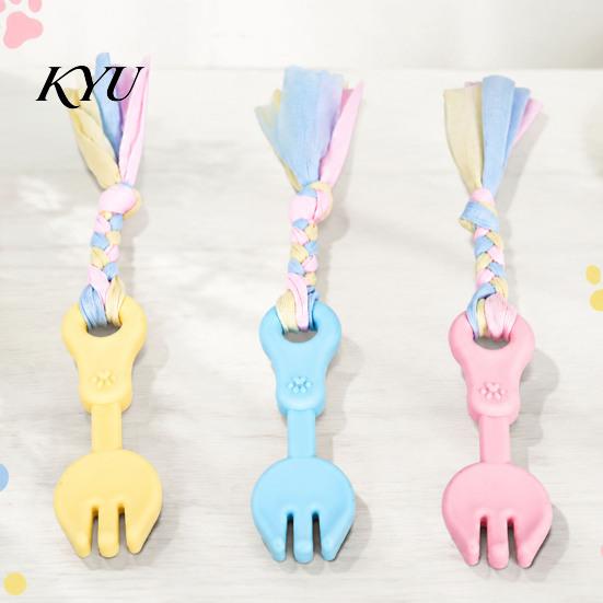 Indoor Outdoor Interactive Toys Pet Molar Teeth Cleaning Fork Toy, Durable Woven Rope Training Macaron for Dogs Colors TPR Chew Toy Gum Massage