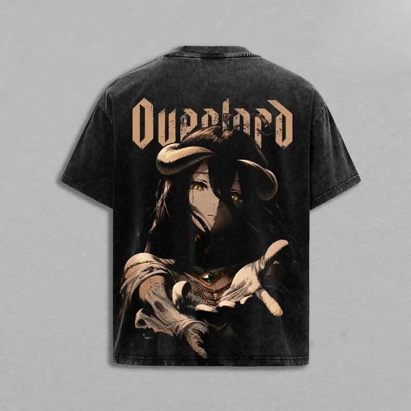 Hot Sale Anime Overlord Peripherals Graphic Print T-shirt Men Women Cotton Retro Washed Harajuku Y2K Fashion Loose Casual Oversized Top Summer New Tee