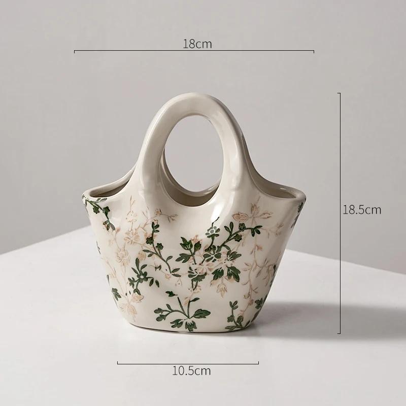 Bag Ceramic Vase Ornaments, Living Room, High Sense, Flower Arrangement, Hydroponics, Creative French Retro Pastoral Style.