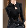 Autumn Winter New Women Pullovers Half High Collar Hollow Out Fashion Retro Buckle Slim Long Sleeve T-shirt Tops