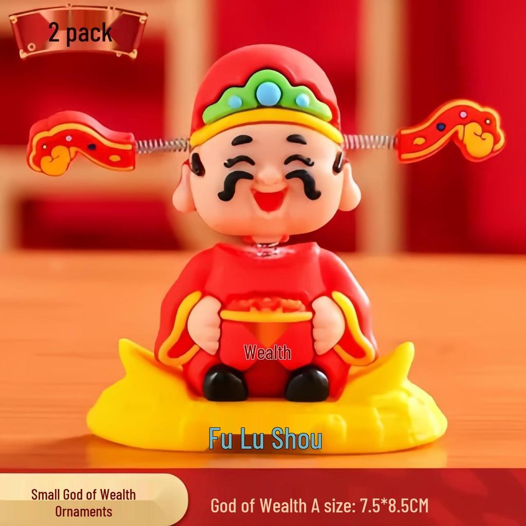 2025 Chinese Style God of Wealth Bobblehead Car Ornament: Cute Cartoon Interior Decoration