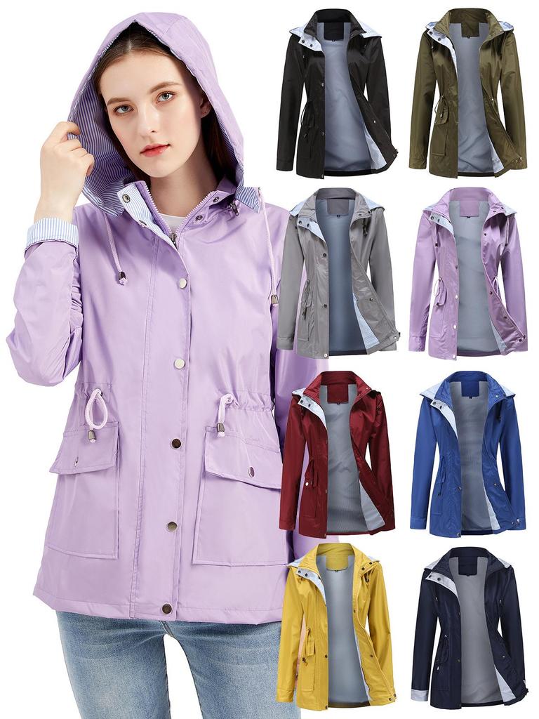 2024 Women's Plus Size Trench Coat with Detachable Hood - Autumn/Winter Collection