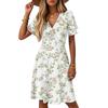 Damen Sommer Mode Blumenmuster Kleid Lässig Strand A-Linie V-Ausschnitt Lockeres Sommerkleid