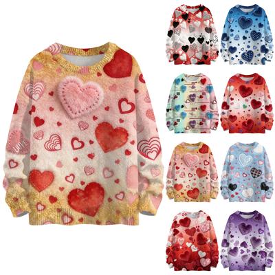 Women's Fashion Casual Long,Sleeve Valentine's Day Round,Neck Knit Pullover Top