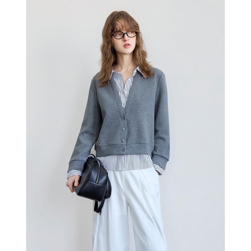 Demana Women s Striped Lapel Faux Two-Piece Coat M