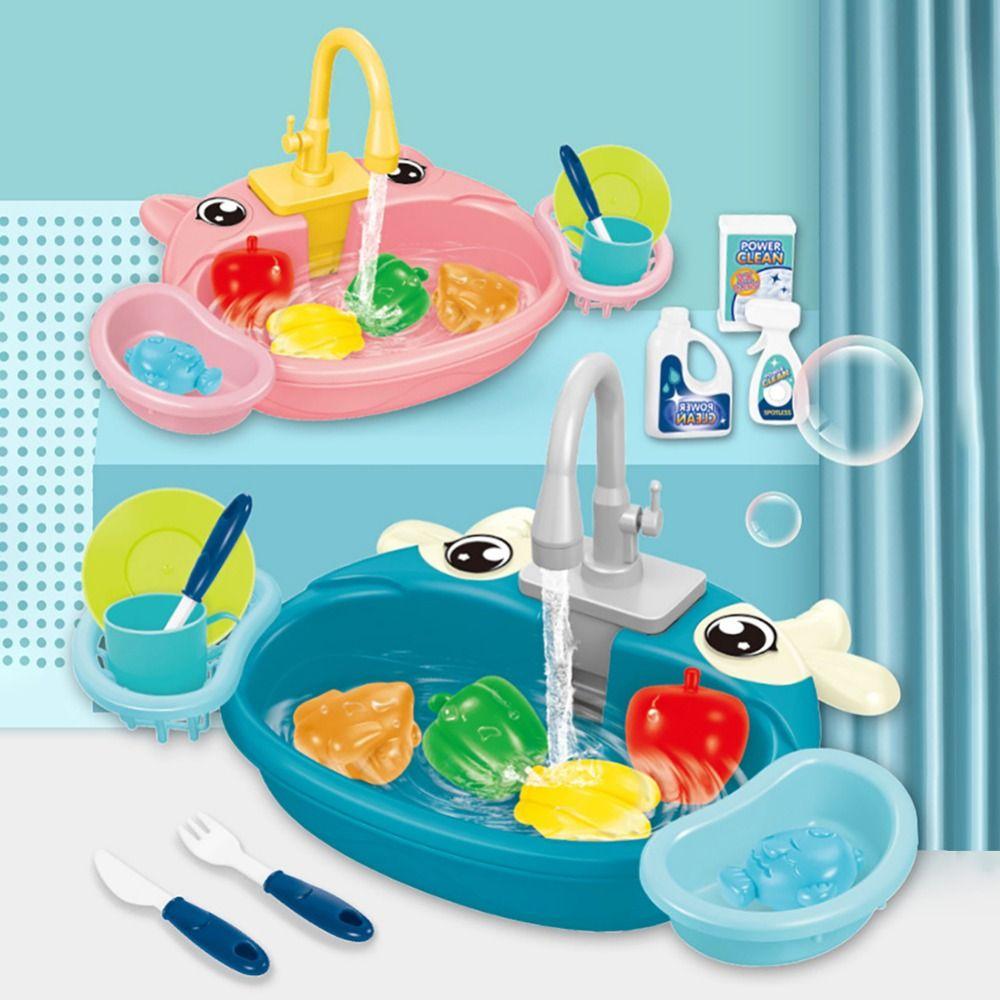 Educational Simulation Kitchen Sink Set Platic Montessori Game Toy Electric Dishwasher Kids Toy
