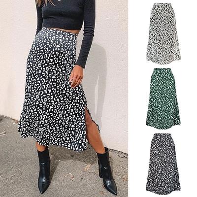 Women Sexy Leopard Print Chiffon Split Skirt Casual Fashion Long Skirts