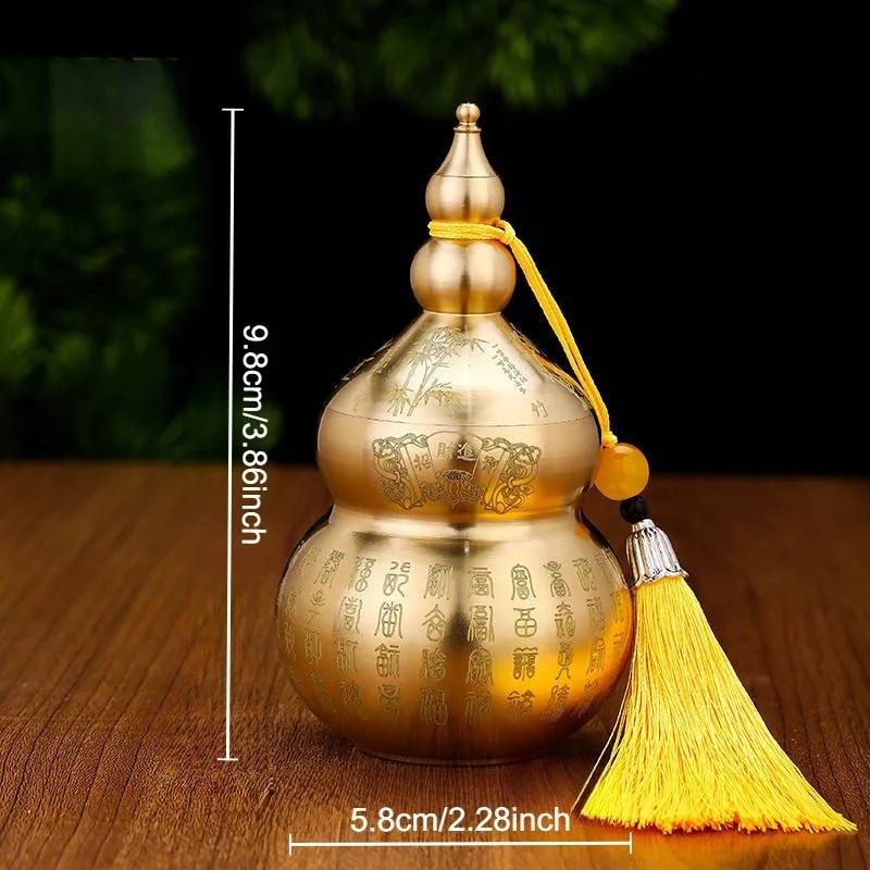Gourd Ornament: Open-Top Chinese-Style Brass Feng Shui Gourd—Desktop Wealth-Bringing Carved Feng Shui Decorative Item