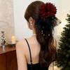 Mesh Peony Flower Hair Clips Crystal Fluffy Shark Clip Elegant Mesh Tassels Hair Claw  Women