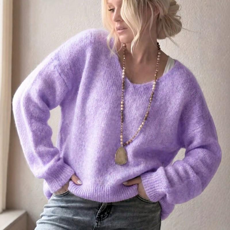 2026 Fall Winter V Neck Sweater Women Loose Lazy Style Solid Color Knit Top
