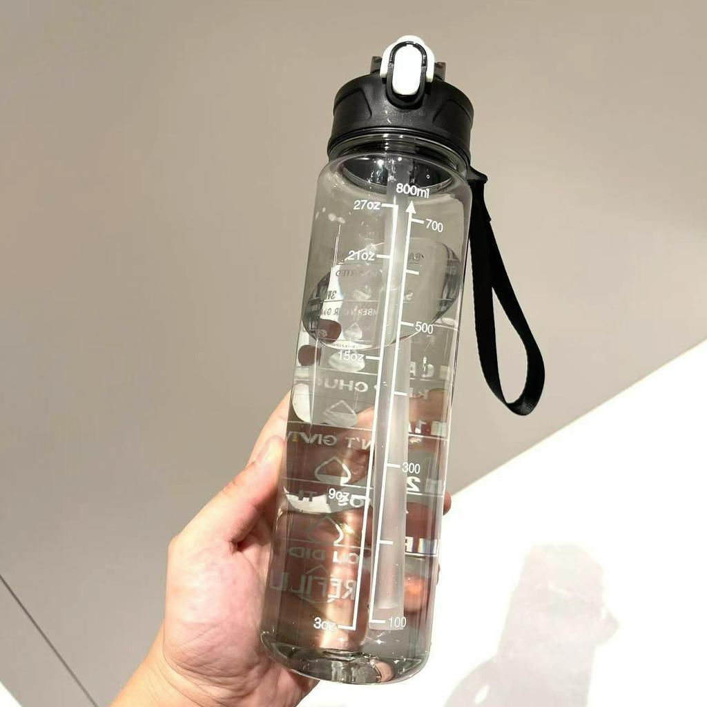 Przezroczysty Letni Sportowy Kubek na Wodę z Uchwytem, Słomką i Skalą