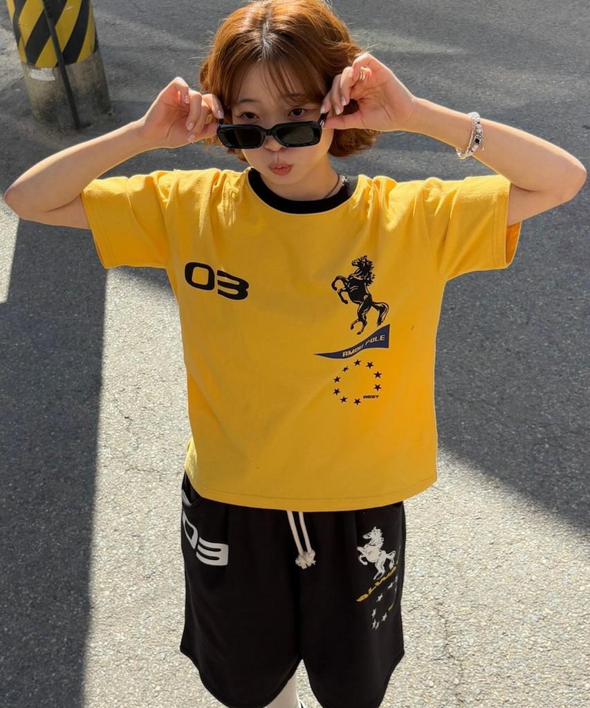 AMOU Sporty Horse Half T-Shirts Yellow