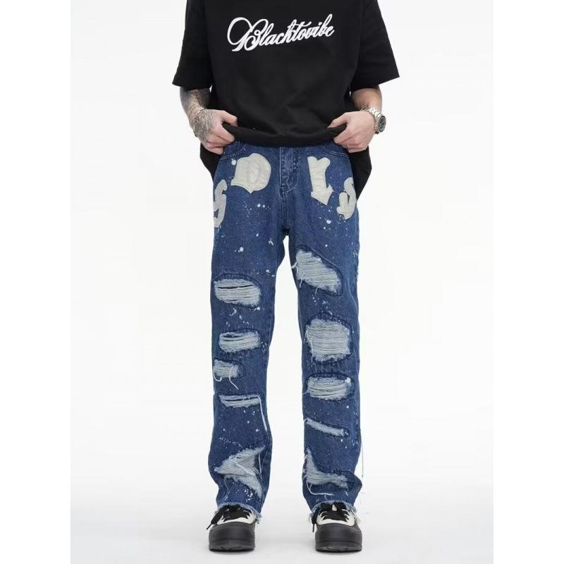 JYL Women's Straight Jeans Plus-Size Ripped Summer Pear-Shaped Slim Denim Pants