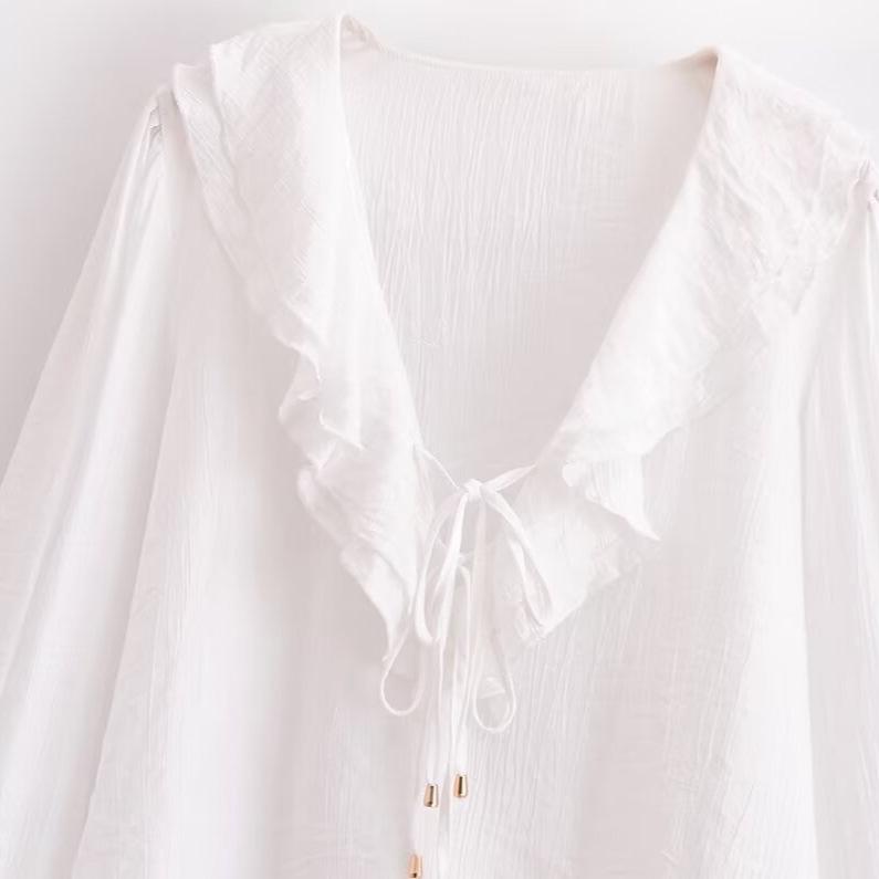 Spring 2025 Women's European-American Style Fashionable Versatile Ruffle Pendant Shirt
