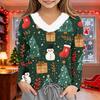 Girls V-Neck Christmas Print Top for Winter