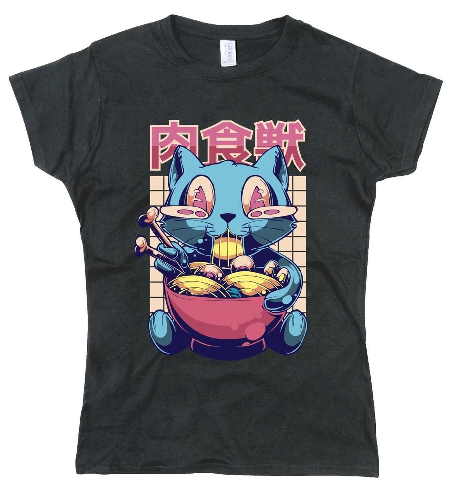 

Womens Funny T Shirt Ramen Cat Female Fit Funny Cotton T Shirt L