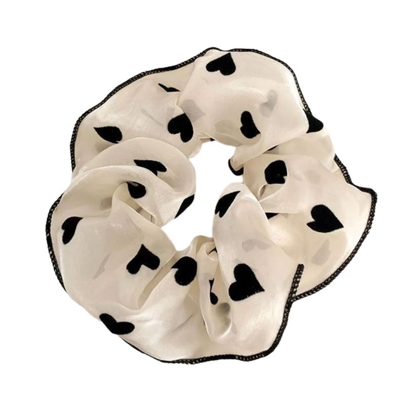 Soft Fabric Scrunchies Hair Tie For Women Girls Round Dot Floral Heart Design Elastic Hair Accessories No Metal Part