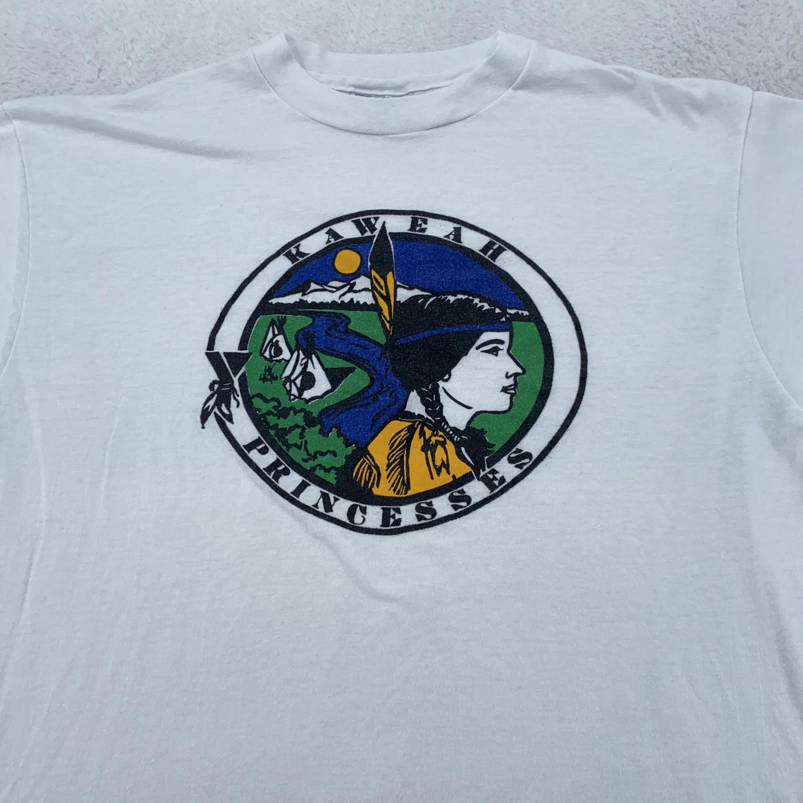 

Vintage Kaweah Princesses Shirt Mens M/L White Hanes USA Native American 90s Tee L
