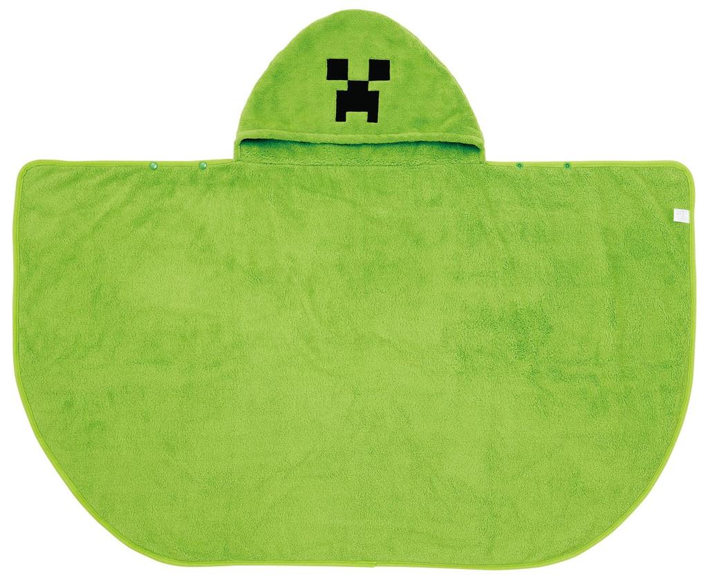 Skater Kids' Bath Poncho with Hood, Quick-Drying, 108 X 92cm, Minecraft Creeper Design, Boys' BPO1-A