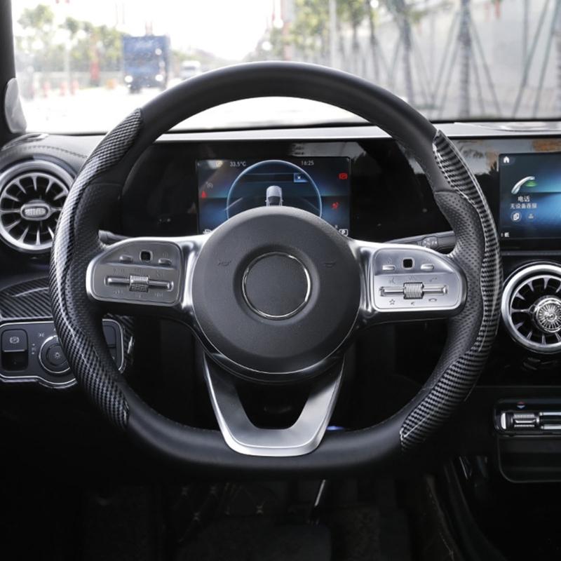 Set Of 2 Elegant Carbon Fiber Design Steering Wheel Covers Strong Natural Fiber Construction Case for Season Use