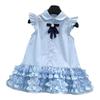 Girls Summer Flutter Sleeve Shirt Dress Fashion Bow Single Breasted Lace Trim Princess Sleeveless Dress