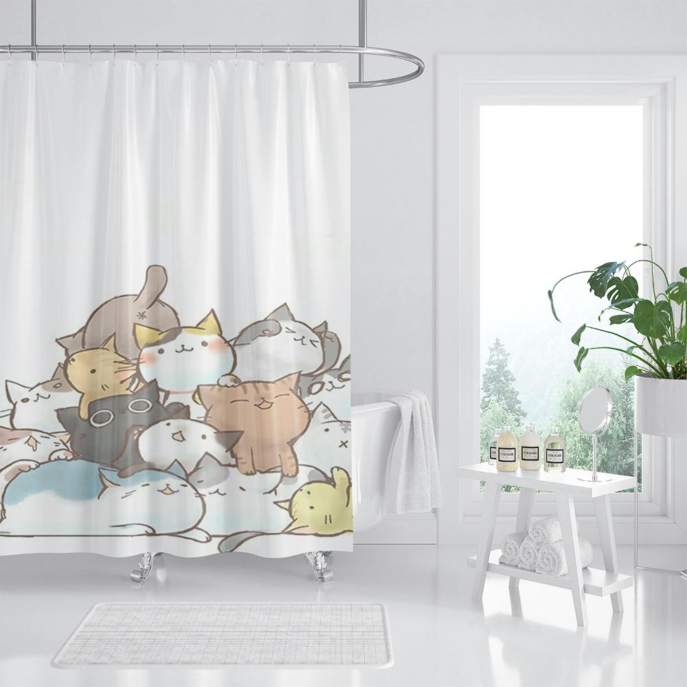Animal Shower Curtain, Cartoon Cat Dog Bathtub Shower Cute Kids Boys Girls Bathroom Decorative Shower Curtains