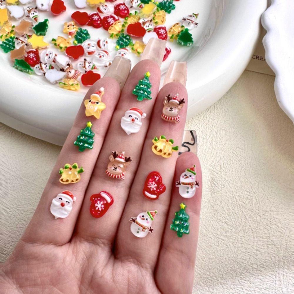 10Pcs Mini Christmas Nail Art Decoration Cartoon Nail Parts Accessories Nail Art Ornaments  Women