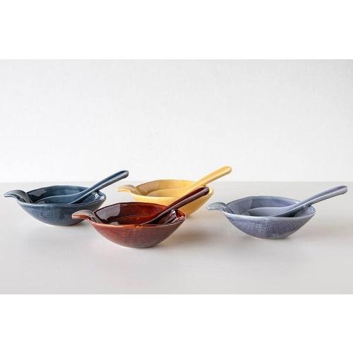 TAMAKI Coco Renge Blue Spoon, 15.7x5x3.3cm, Lotus Flower Design, Ceramic, Microwave and Dishwasher Safe, T-957448