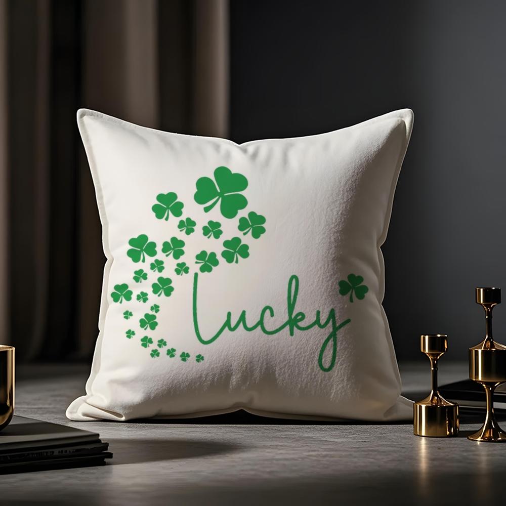 Irish Print Cushion Cover Anti-dustmite Pillowcase Invisible Zipper Silky Short Plush Sofa Cushion Cover