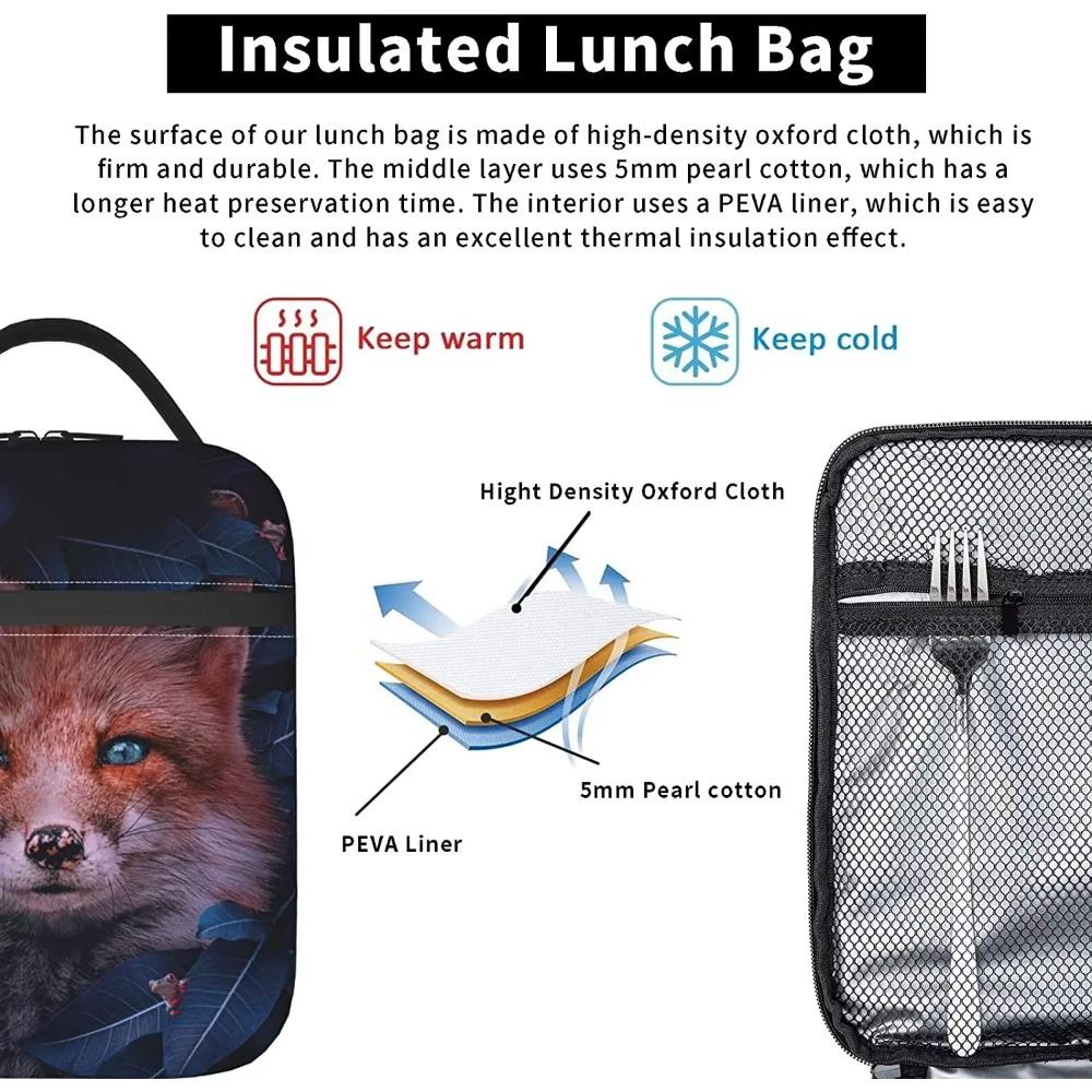 The Fox Hid In Leaves Insulated Lunch Bag Portable Lunch Box Cooler Tote for Boys Girls Adults