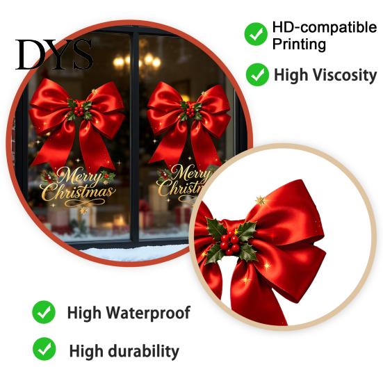 Wiederverwendbare Fensteraufkleber Weihnachts-Schleifenaufkleber, Rote statische Haftfolie, Wasserdichte Feiertagsdekorationen Abnehmbare PVC-Aufkleber für Heimfenster Türen