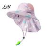Portable Foldable Beach Hat for Babies Cartoon Kids Sun with Neck Flap Print Breathable Wide Brim Cap Running Boys Girls UV Protection Outdoor