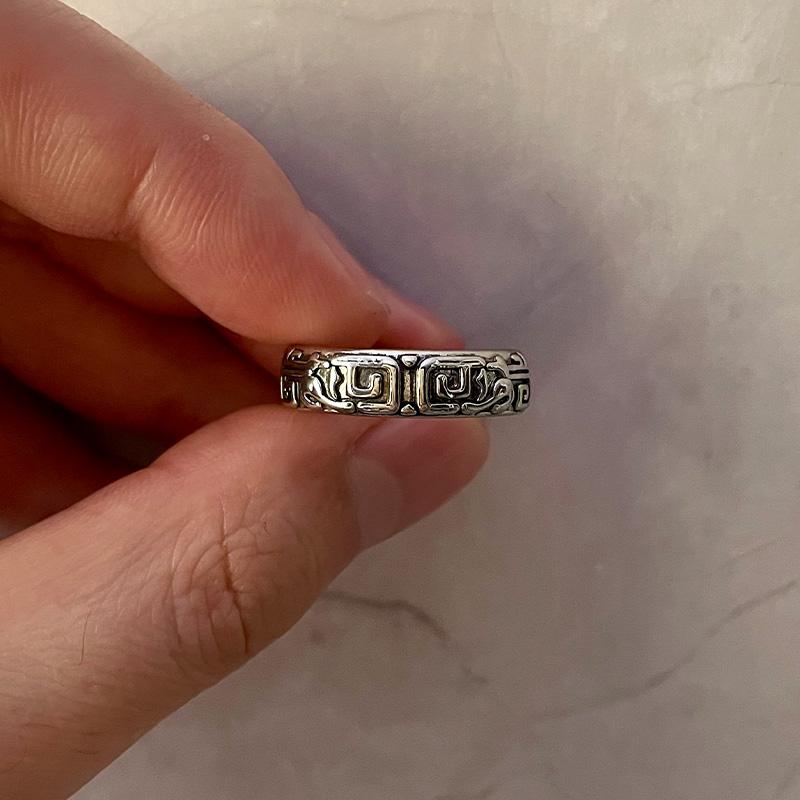 Retro Hui Palindrome Pattern Ring For Men Zinc Alloy Color Punk Gothic Open Ring Handmade Unisex Designer Zircon Accessories Gift