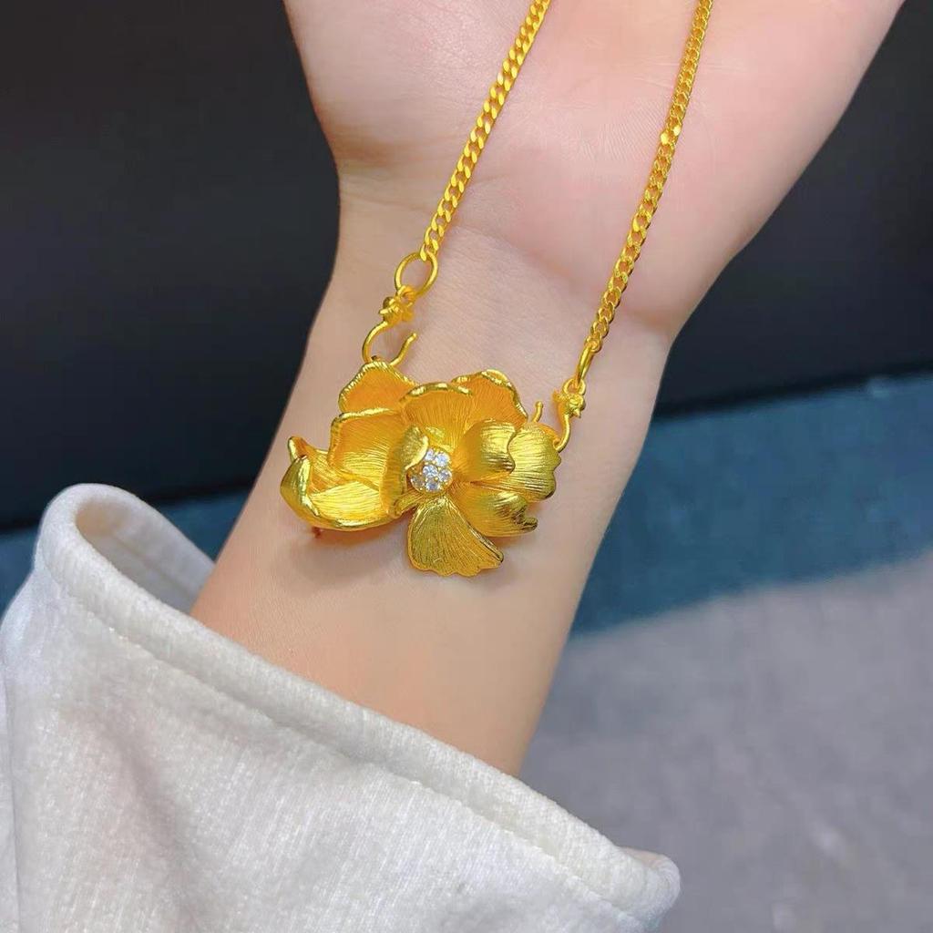 Ancient Gold Peony Pendant Necklace - Retro Chinese Style Women's Gift