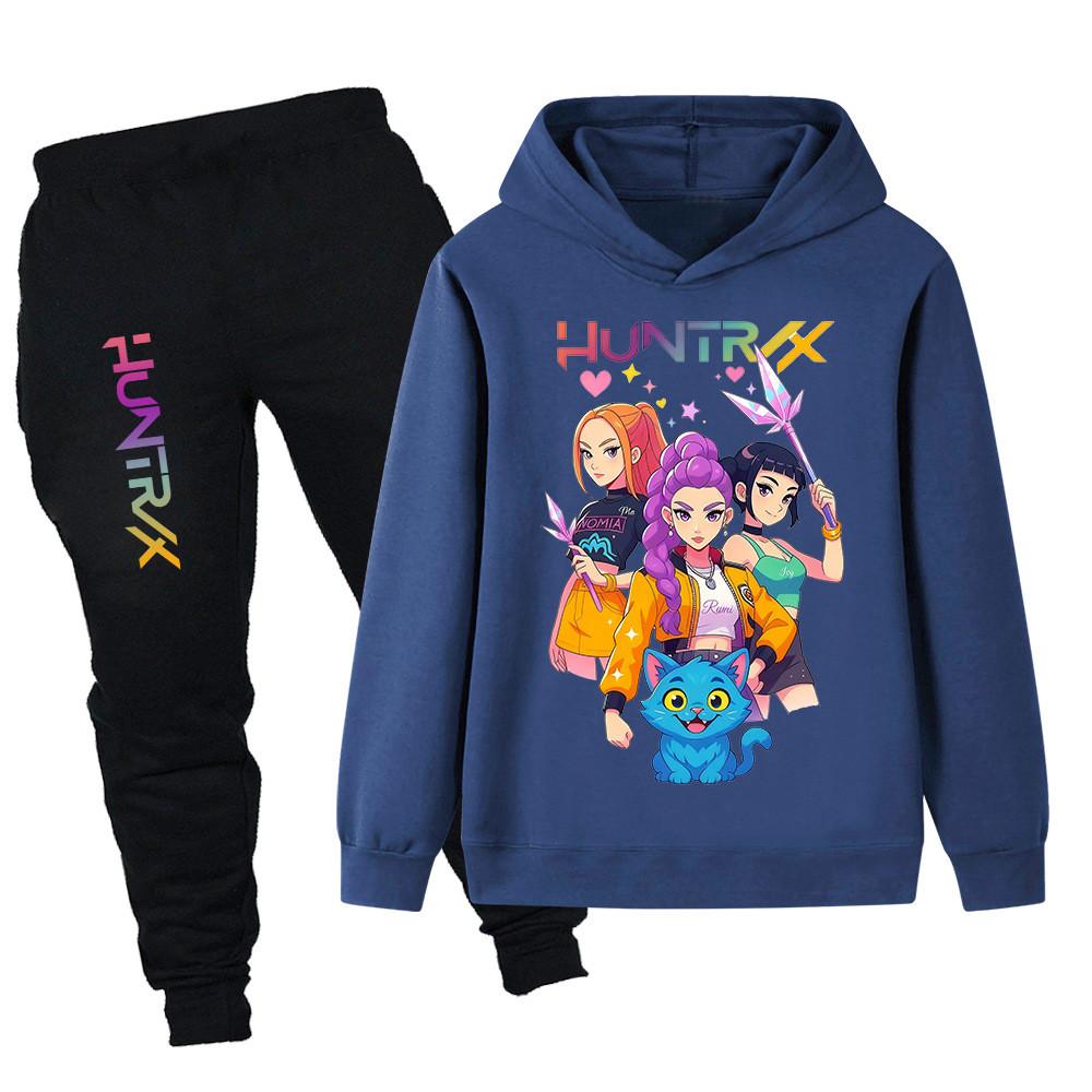 PB1233 Kinder Jungen Mädchen Kpop Mira Zoey Rumi Aufdruck Langarm Kapuzenpullover Hose Hosen Kleidung Sets