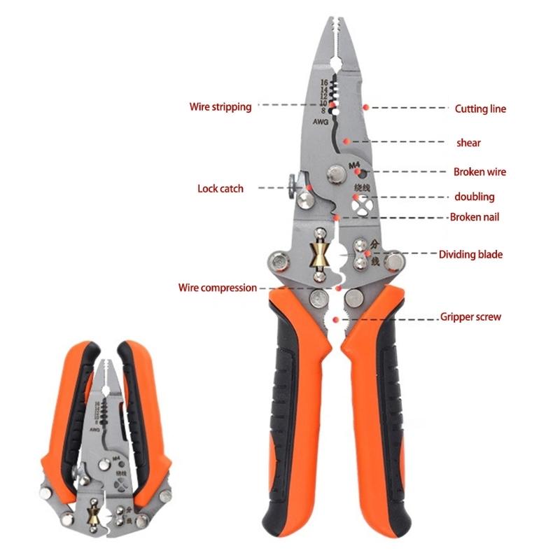 12 in 1 Foldable Wire Stripping Pliers Crimper Cable Cutter Crimping Pliers Terminal Wire Stripping Shearing Cutting