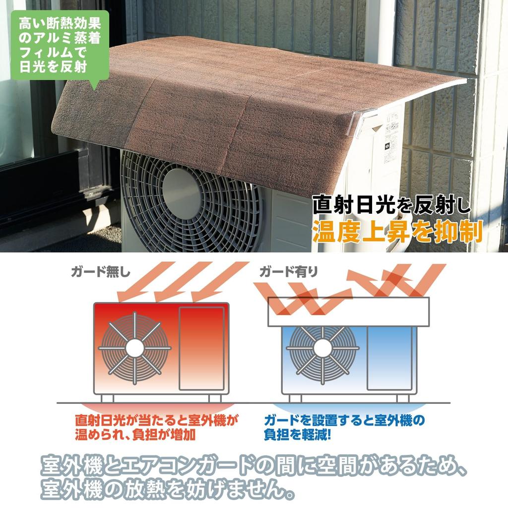 YAMAZEN Aluminium Klimaanlagenschutz für Außenbereich mit Holzmaserung 84cm Breit x 60cm Sofort Einfach Spart an Geräten, Überdachung, Oberfläche, Tief, Installation,