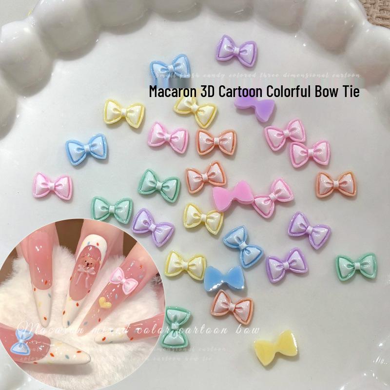 Colorful 3D Bow Nail Art Charms - Mixed Pack of Cute Cartoon Bows for DIY Nail Accessories