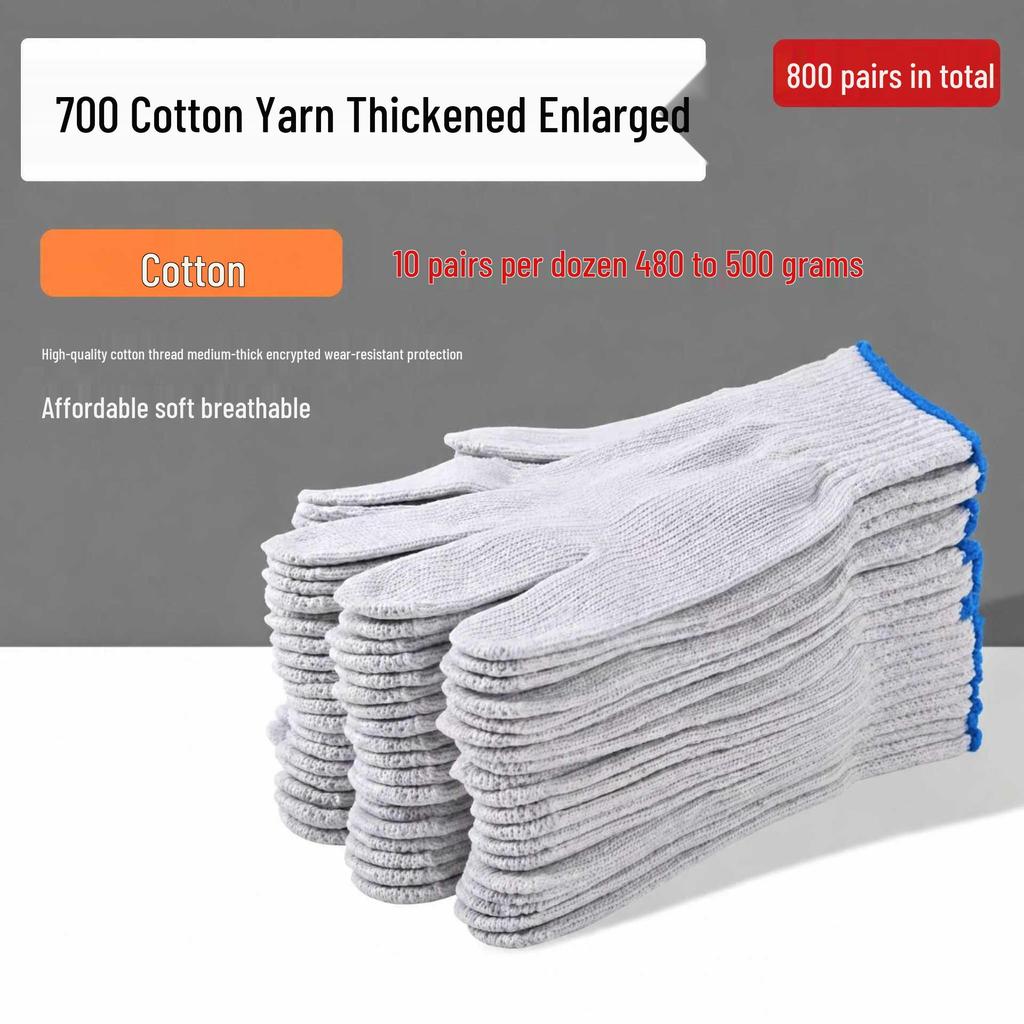Durable Cotton and Nylon Construction Work Gloves - Wear-Resistant and Protective