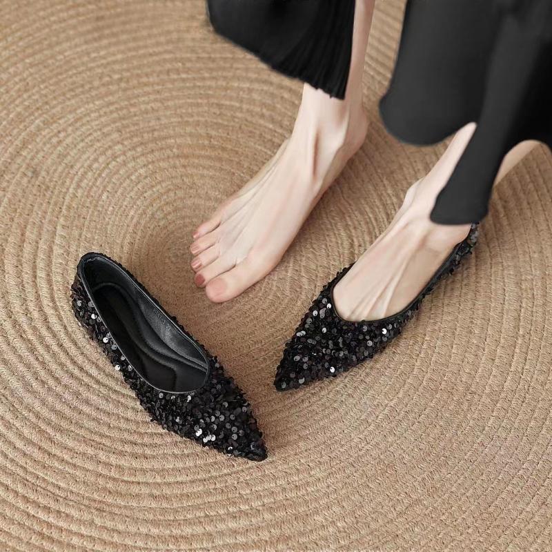 Fashion Sequin Designer 2025 Spring New Style Fashion Round Toe Non-slip Flat Shoes Casual Comfortable Shallow Mouth Women's Loafers