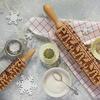 Engraved Embossing Wooden Rolling Pin with Christmas Elk Pattern for Baking Cookies Kitchen DIY Tool for Kids Adults