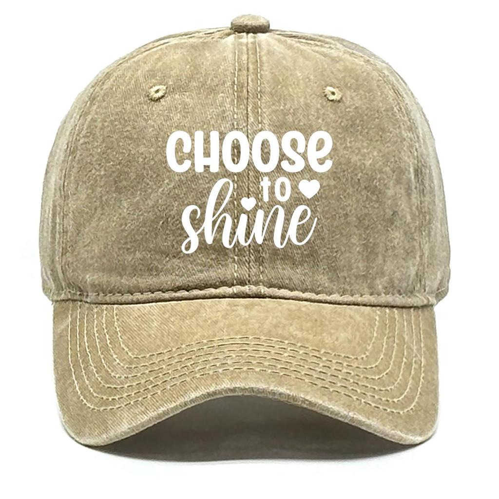 Choose To Shine" Print Adjustable Baseball Hat, White Text Trucker Hat Inelastic Cozy Breathable Slouchy Snapback Baseball Cap