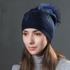 Women Winter Fur Raccoon Ball Warm Hot Diamond Hollow Butterfly Knitted Versatile Pullover Hat