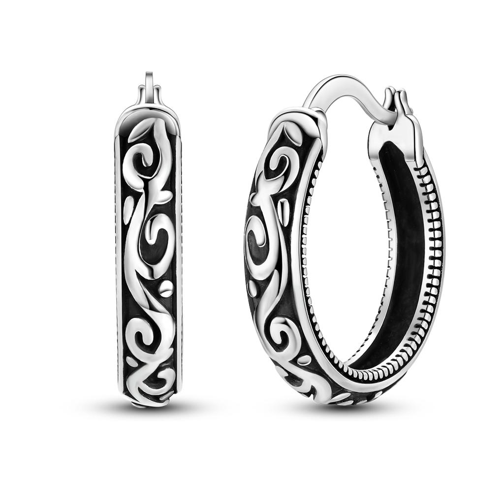925 Silver Retro Grass Pattern Earrings Jewelry Versatile Hoop Earrings For Women Jewelry Birthday Party Fine Gifts