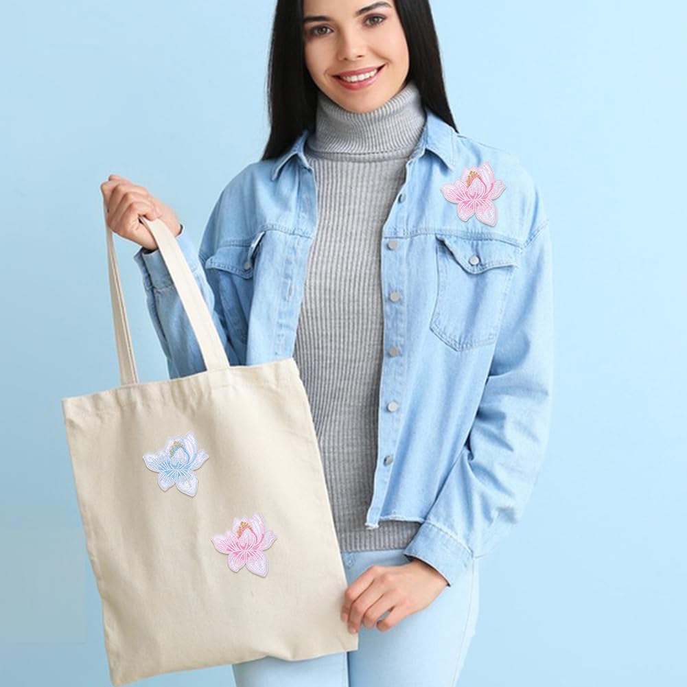 FREEBLOSS 20Pcs Flower Embroidered Patches Lotus Applique Patches Iron On Patches for Backpacks Embroidered Appliques Patches for Clothes