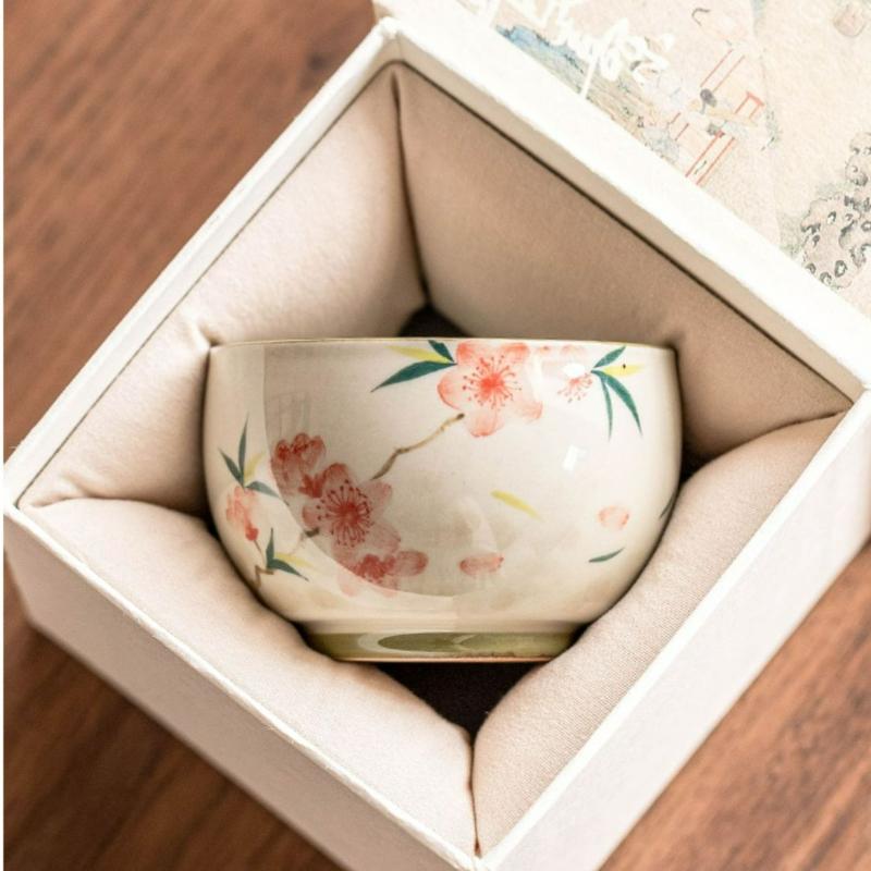 Chinese Style Hand-painted Peach Blossom Ceramic Tea Cup Single Cup Tea Tasting Cup Kung Fu Teaware Home Tea Set Teacup Gift